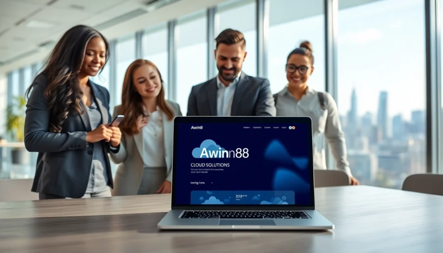 Engage with Awin68 Cloud's innovative solutions showcased on a modern laptop in a professional setting.